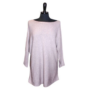 H&M Long Sweater Gray Horizontally Ribbed Wide Neck Size XL